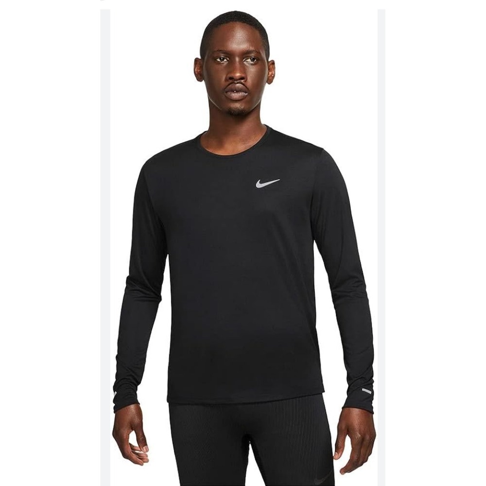 Nike Dri-FIT Miler Running Mens Long Sleeve Shirt Black Reflective Performance S
